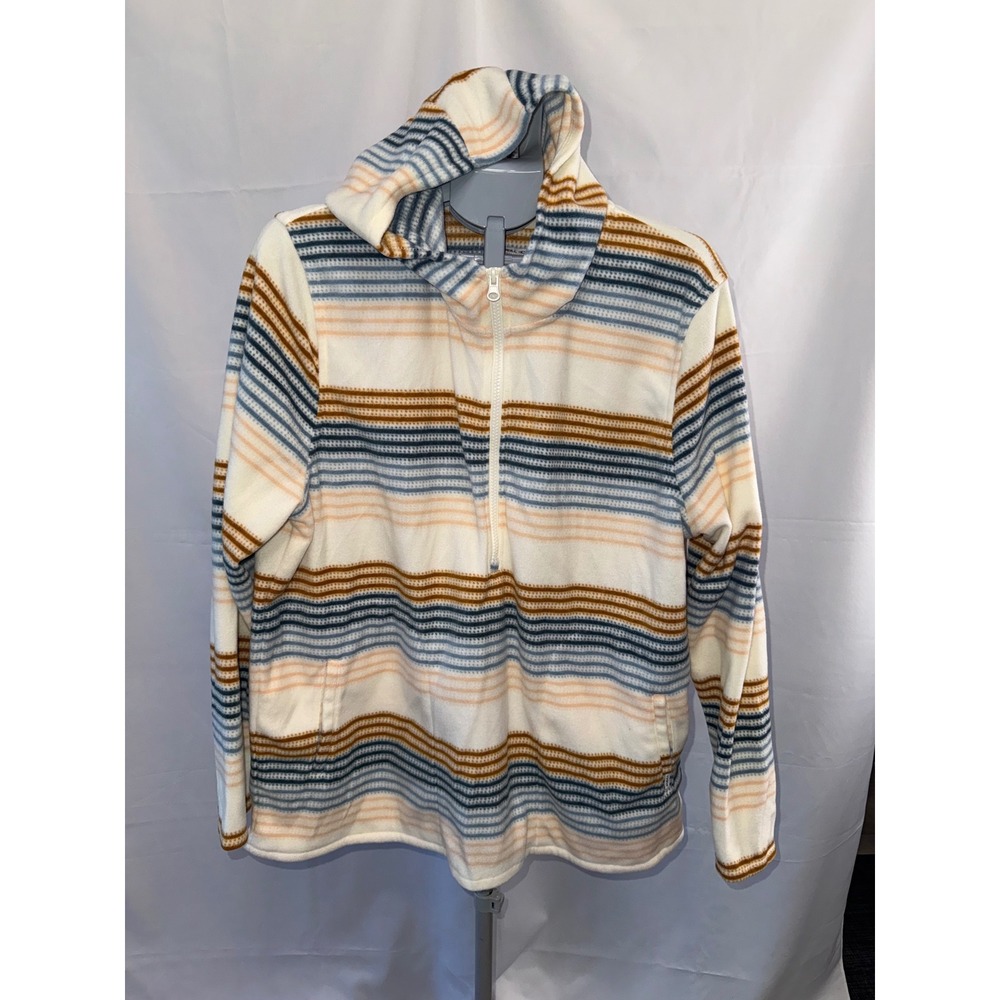 O'Neill Womens XXL Fleece Hoodie Quarter Zip Striped Pullover Cream Multi-Color